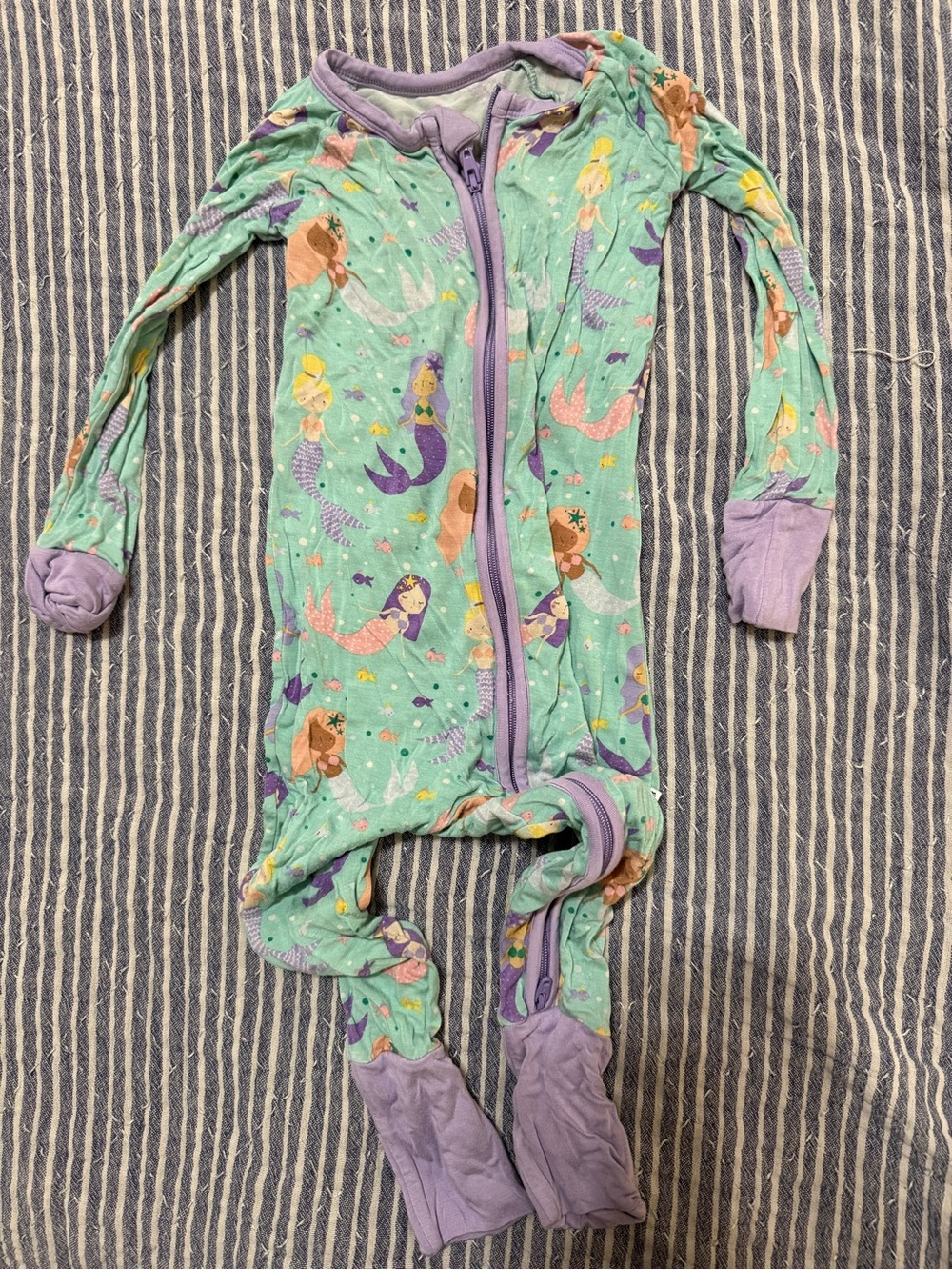 Little Sleepies Mint Mermaid Footed One-Piece with Lavender Trim